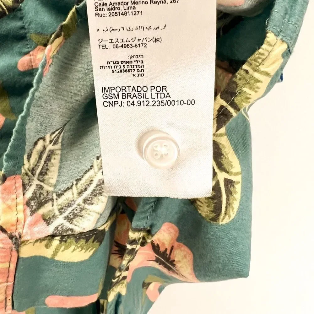RVCA Tropical Hawaiian Shirt Green Floral Print Short Sleeve Button Down Shirt L